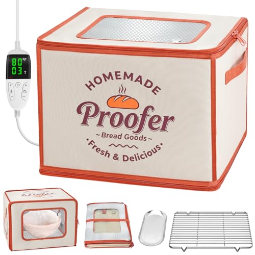 Foldable Bread Proofing Box, JOCXSPI 4-Sided Heating Dough Proofer for Sourdough Starter, 68–131°F Temp Control, 99H Timer, Metal Rack, Water Tray, Humidor for Pizza, Yogurt, Kombucha, Baking (Yellow) - color: Yellow