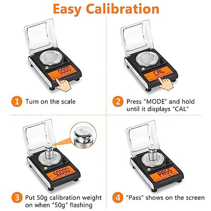 Fuzion Milligram Scale 50g/0.001g, Powder Scale with 9 Accessories | Includes Calibration Weights, Mg Scale for Powder, Supplement, Jewelry, Capsule Filling, Reloading - color: Black Orange