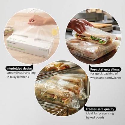 Restaurantware Plastic Food Wraps 1000 Pack of 10.75" x 10" Pre-Cut Clear Sandwich Wraps Disposable Pop-Up Microwavable Freezable Greaseproof Food Covers for Burgers, Snacks, And Take Out - size: 10.8" x 10"
