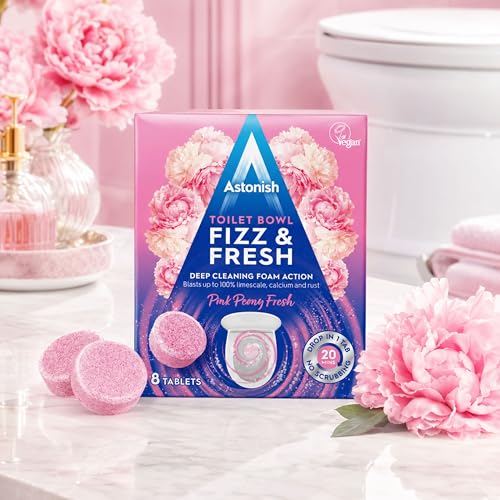 Astonish Toilet Bowl Cleaner Tablets, 8 Count – Fizzing Drop In Tabs Remove Limescale, Calcium & Rust – No Scrub Foaming Action, Vegan & Cruelty Free, Fresh Peony Scent - size: 8 Count (Pack of 1)