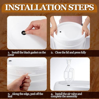 Ziliny 4 Pcs White 5 Gallon Fermentation Bucket with Twin Bubble Airlock Grommets Lid Brewing Wine Fermenter Fermentation Kit for Home Beer Wine Mead Other Fermented Beverage - size: 5 Gallon