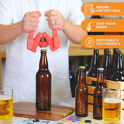 FastRack Amber Beer Bottles 12oz (Pack of 24) | Longneck Glass Beer Bottles with Pry-off Crown Finish for Home Brewing Mead, Cider & Kombucha | Durable Brewing Bottle & Bottling Kit