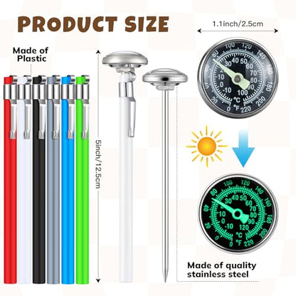 Xuhal 6 Pcs Stainless Steel Kitchen Glow Thermometer with 5 Inch Long Stem 1 Inch Dial Thermometer Milk Frothing Food for Oven Probe Meat Grill Cooking BBQ Chocolate Water (Colorful) - color: Colorful