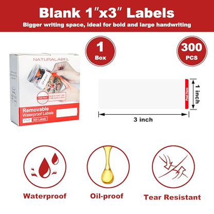 NATURALABEL 300 PCS Blank Removable Freezer Labels with Dispenser - 1" x 3" Food Labels for Meal Prep Containers Organizers, Easy Peel-Off Design, No Residue - color: Blank-red
