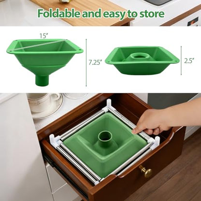 Extra Large Silicone Funnel Compatible with Harvest Right Freeze Dryer, 4-Level Height Adjustable & Collapsible, Wide Mouth Design Fits All Dryer Tray Sizes, Convenient for Mason Jars and Mylar Bags - color: Green