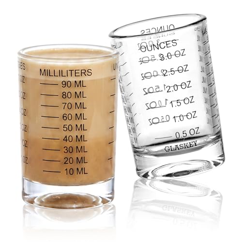 GLASKEY 2 Pack Shot Glass Measuring Cup Set,3 oz/90ML Liquid Heavy High Espresso Glass Cup,Dishwasher Safe,Measurement of Dry and Liquid Ingredients(Black) - color: 3oz-Black-2 Pack