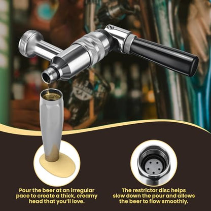 Stout Beer Coffee Faucet – 304 Stainless Steel Keg Beer Tap for Nitro Beer, Cold Brew Coffee, and Creamy Head Pour, 1-1/8" Thread, for Kegerator/Tower Systems