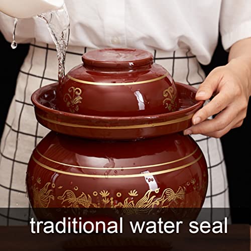 ZHOUXIAO Red Pickle Jar Ceramic Jar with Lid,Traditional Chinese Fermentation Kit Crock with Water Seal Airlock Lid, Fermentation Jar for Kimchi,Sauerkraut,Kombucha Jar 11KG