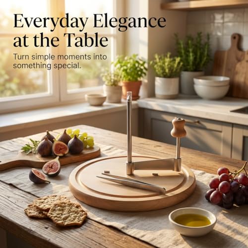 Girolle Cheese Flower Maker Sharp Stainless Steel Cutting Wheel Solid Wood Base Manual Cheese Shaver for Home Kitchen Food Prep
