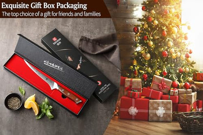 XINZUO 7 Inch Fillet Knife, Damascus Steel with 10Cr15MoV Core, Razor Sharp Boning Knife for Fish, Meat & Seafood, Rosewood Handle - size: 7"