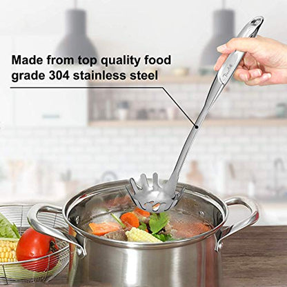 Kitchen 304 Stainless Steel Spaghetti Server – 12" Pasta Fork with Draining Holes & Anti-Slip Teeth – Rust-Resistant Noodle Ladle – Dishwasher Safe Kitchen Utensil for Everyday Use - size: B.Spaghetti Spoon