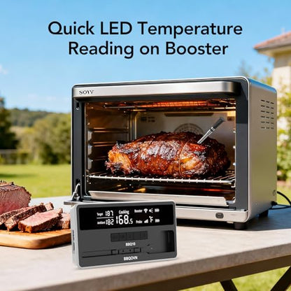 BBQOVN Wireless Smart Meat Thermometer | Unlimited Range Sub-1G IP68 Waterproof Large Magnetic Base Display for Grill, Smoker, Oven & Kitchen