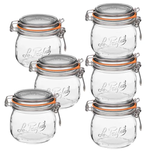Le Parfait Super Jar 500mL (16oz) French Glass Preserving Jar w/Airtight Rubber Seal & Wire Bail Closure - BPA-Free Canning Jar for Pickles, Fruit, Sauce & Food Storage - Made in France Since 1930 6PK - color: 16oz (Set/6)