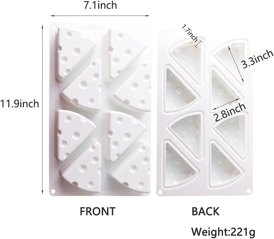 3D Cheese Shape Silicone Mold, 8 Cavities 11.9″ x 7.1″ x 1.7″ Food Grade Silicone Baking Mold for Cheese Cake Mousse Cake Brownies Chocolate French Dessert Ice Cream Soap