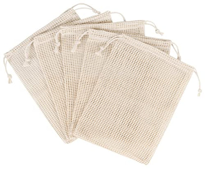PALTERWEAR 100 Percent Natural Cotton Double Drawstring Mesh Bag For Herbs, Nuts, Spices (5 x 7 Inch - Set of 5) - size: 5 x 7 Inch - Set of 5