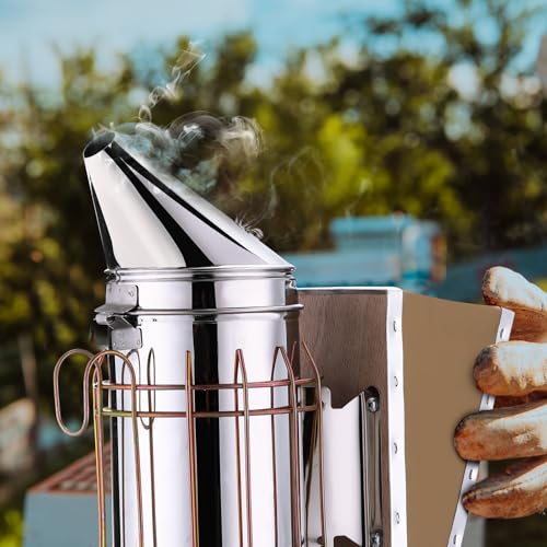 Nuogo 2 Pcs Bee Hive Smokers Stainless Steel Bee Smokers 11.4 Inch Beekeeping Smoker Durable Bellow & Heat Beehive Equipment with Heat Chamber Mounting Hook, Compatible with Smoker Pellets