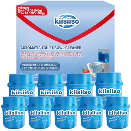 KIISIISO Toilet Bowl Cleaners-9 Bottles, Blue Toilet Bowl Cleaner Tablets in Bottles with Sustained-Release Technology, Upgraded Automatic Cleaning Solution Prevent Stain Build Up, 63.5 oz - size: 1 Count (Pack of 9)