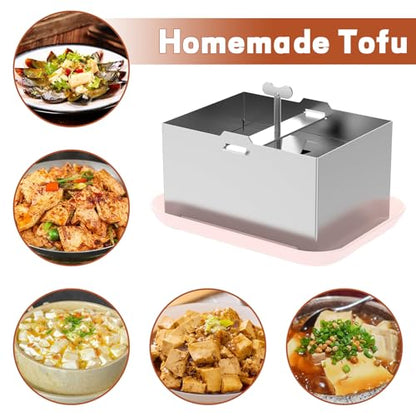 Tofu Press Stainless Steel, Paneer Maker, DIY Tofu Maker Stainless Steel with Presser Towel & Drip Tray,for 2 Pounds Firm Tofu, Cheese, Paneer, Dishwasher Safe