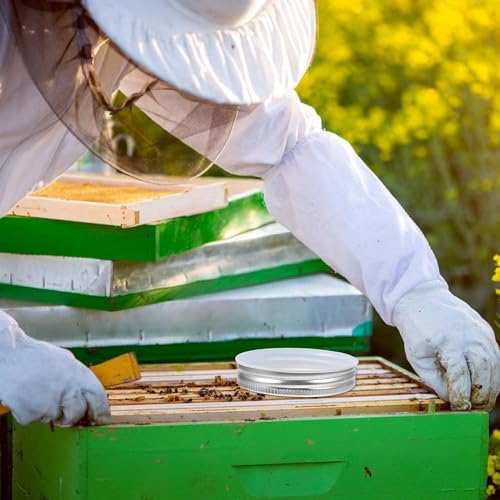 Bee Entrance Feeders Beehive Feeder, Perforated Metal Mason Jar Lids Entrance Feeder Beehive Waterer Honey Bee Canning Feeder Beekeeper Tool Bee Drinking Beekeeping Equipment 4pcs