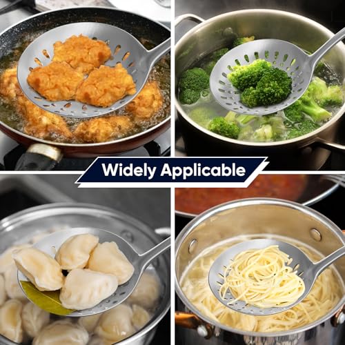 Skimmer Slotted Spoon, [Rustproof, Integral Forming, Durable] Newness 304 Stainless Steel Slotted Spoon with Vacuum Ergonomic Handle, Comfortable Grip Design Strainer Ladle for Kitchen, 14.96 Inches - size: Length:14.96 Inches(38 cm)