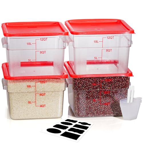 12 Quarts Sous Vide Container: 8 PCS Commercial Food Storage Containers with Lids - Clear Food Container with Scales Handles for Home Restaurant Kitchen Storage Pizza Bread N3 - color: E-12QT-RED