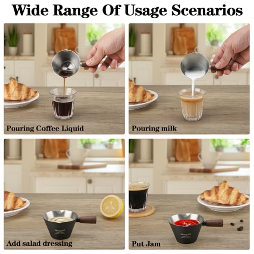 Mongdio Espresso Measuring Cup, Stainless Steel Espresso Shot Cups with Wooden Handle and Double Spouts, 3.4OZ/100ML, Black - color: Black, size: 3.4oz
