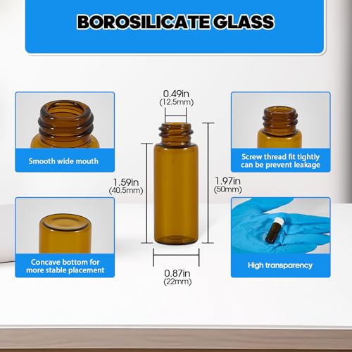 25PCS 10ml Amber Glass Vials with White Screw Caps and Plastic Stoppers, Leak-Proof Small Liquid Sample Bottles for Essential Oils, Perfumes, Reagents - color: AMBER, size: 10ml