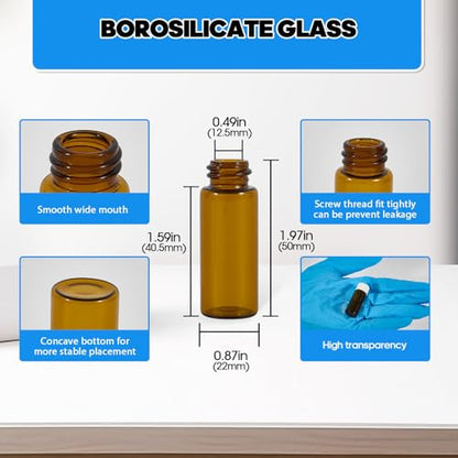 25PCS 10ml Amber Glass Vials with White Screw Caps and Plastic Stoppers, Leak-Proof Small Liquid Sample Bottles for Essential Oils, Perfumes, Reagents - color: AMBER, size: 10ml