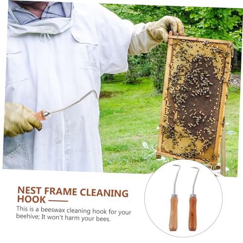 Toyvian Beehive Cleaning Hook Set 2PCS Wooden Handle Beekeeping Tools for Beeswax Removal Hive Maintenance Tool for Beekeepers