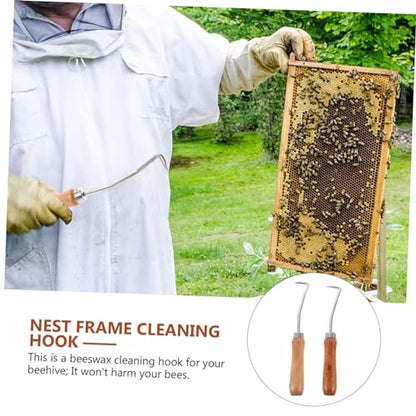 Toyvian Beehive Cleaning Hook Set 2PCS Wooden Handle Beekeeping Tools for Beeswax Removal Hive Maintenance Tool for Beekeepers