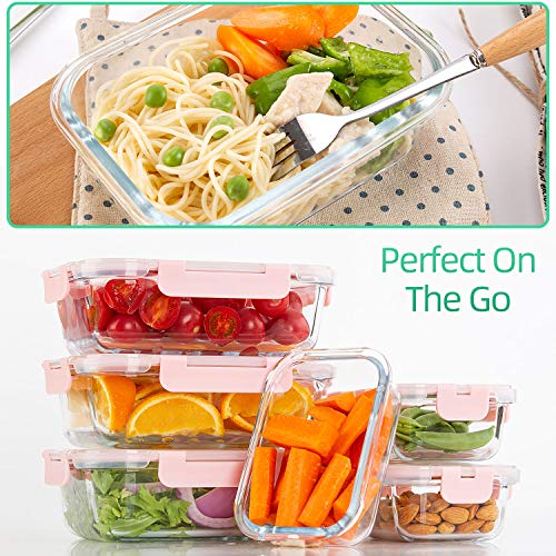 C CREST [10 Pack] Glass Meal Prep Containers, Food Storage Containers with Lids Airtight, Glass Lunch Boxes, Microwave, Oven, Freezer and Dishwasher Safe - color: Pink