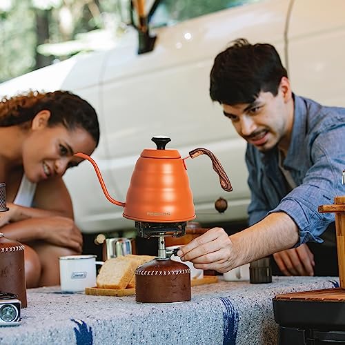 Gooseneck Kettle with Thermometer for Pour Over Coffee & Tea, 42 fl oz, Premium Stainless Steel, Accurate Temperature Control, Ideal Spout for Precision Pouring, Compatible with Stovetops - color: Orange