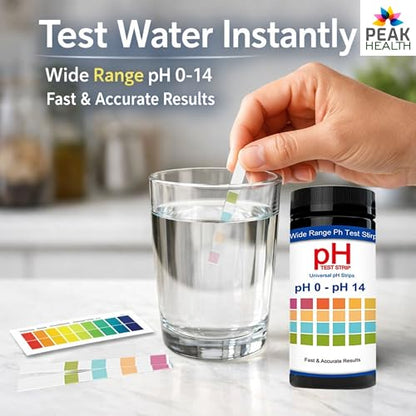 Peak Health Universal pH Test Strips 0–14 (100 Count) – Accurate Litmus Paper for Water, Aquarium, Pool, Spa, Kombucha & Soap Making – Quick & Easy Liquid pH Testing Kit