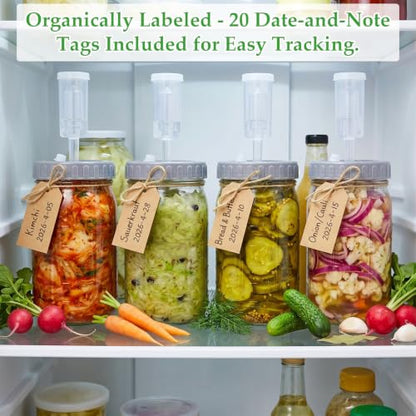 Mifoci 4 Pack Mason Jar Fermentation Kit 32 oz Wide Mouth Glass Fermenting Jars with Rust-free Airtight Lids, Glass Weights & Dual-channel Airlocks All-in-one Set for Kimchi Sauerkraut Pickles