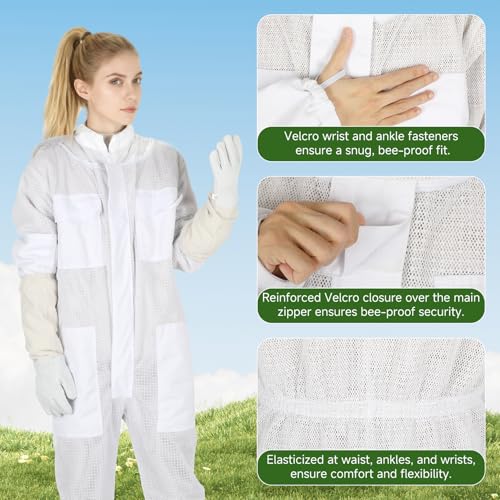 Upgraded Bee Suit for Men & Women Sting Proof, Thickened Ventilated Beekeeper Suit with Gloves & Round Veil, Full Protection Beekeeping Suits(XXL 5'11"-6'3") - size: Thickened XXL