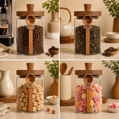 ANSQU Glass Jar with Lid and Spoon, 20.3oz Airtight Coffee Bean Container for Coffee Beans & Grounds, Cute Glass Coffee Canister for Coffee Bar Storage (1 Pack) - size: 20.3oz-1pack (φ3.54")