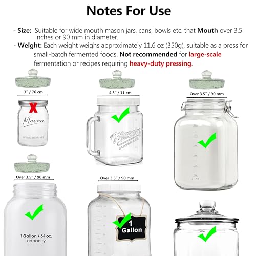 Fermentation Weights for Large Wide Mouth Gallon Mason Pickling Canning Jars (Over 3.5 Inches), Fermenting Weigh Easy Grip With Grooved Handles Wavy Grain Dot for Brewing Fermented Foods, Pack of 2 - color: Clear