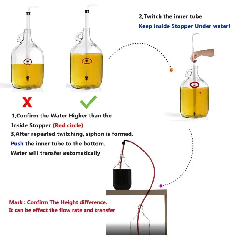 Auto Siphon Racking Cane Kit, Beer Wine Transfer Tool with Flexible Tube for Home Brewing