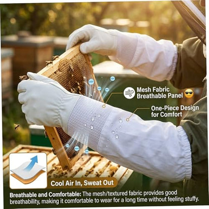 Bee Gloves, Beekeeping Gloves for Men & Women, Professional Bee with Ventilated Sleeves for Protection and Comfort