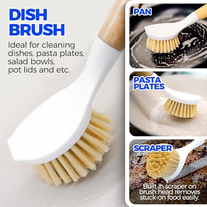 Holikme 6 Pack Dish Brush Scouring Pad Set with Bottle Brush, Dish Brush, Palm Scrub Brush and Straw Brush, Dish Scrubber Long Handle for Dish Bottle Cup Pot Pan Iron Abrasive Cup Brushes, Yellow - color: Yellow