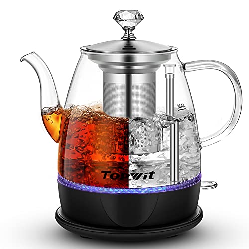 Topwit Electric Kettle Glass, For Hot Water, Tea and Coffee Dual Purpose Design, BPA-Free, 1L Pour Over Removable Stainless Steel Infuser, Auto-shut Off & Boil-dry Protect - color: Black