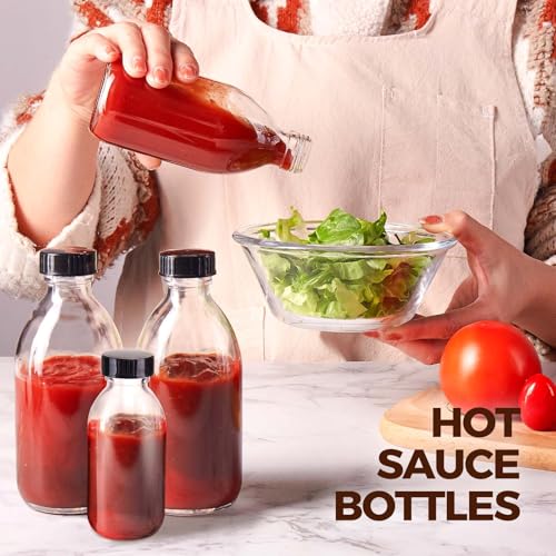 8oz Glass Juice Bottle with Lids, 3 Pack Clear Small Glass Bottles Leakproof Refilllable Sample Dispensing Bottles for Juicing, Homemade Vanilla Extract, Essential Oils, Smoothies, Ginger Shots - color: Clear