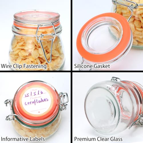 Flrolove 5oz 6pack Small Glass Jars with Airtight Lid, Glass Spice Jars | Mini Glass Food Storage Containers with Lids, Mason Jars for Cereal, Flour, Cookie, Spice, Honey, Herbs, Wedding Favors - size: 5oz*6-round
