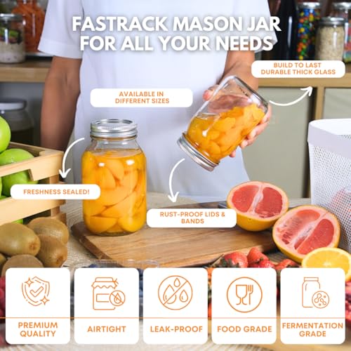 FastRack 32 oz Regular Mouth Mason Jars with Lids – Pack of 12 Quart Canning Jars | Empty, Reusable Airtight Large Glass Mason Jar for Food Storage, Pickling, Fermentation, Kombucha Brewing & Crafts - size: 32oz - 12 Pack