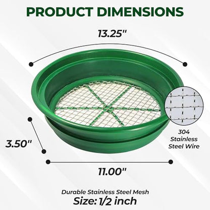 SE 13.25 Inch Wide Stackable Classifier Gold Prospecting Pan - 1/2 Inch Stainless Steel Mesh Sifting Pan, Green - size: 1/2 inch, style: Pans