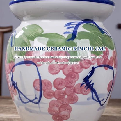 Creative Grape Pattern Kimchi Jar, Thickened Ceramic Fermentation Tank, Traditional Water-Sealed Pickling Crock, Wide Mouth Design(4kg/141.1oz) - size: 4kg/141.1oz