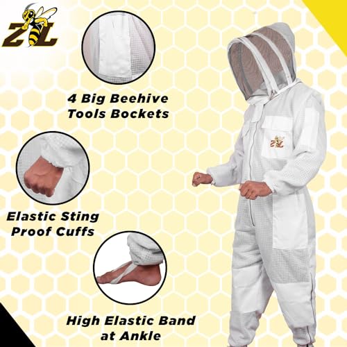 Premium Quality Ventilated Bee Suit for Men & Women with Round Veil, Ultra Protective Layers Beekeeping Suit. - size: XX-Large
