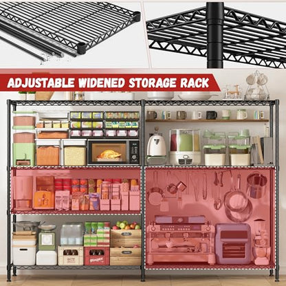 REIBII 69.8" W Storage Shelves 1250LBS Wire Shelving Unit 4 Tier Metal Shelving for Storage Rack Shelves Adjustable Heavy Duty Garage Shelf Pantry Shelves Kitchen Shelving, 69.8"Wx15.8"Dx62.9"H,Black - style: Black-15.8"Dx69.8"Wx62.9"H-4 Tier