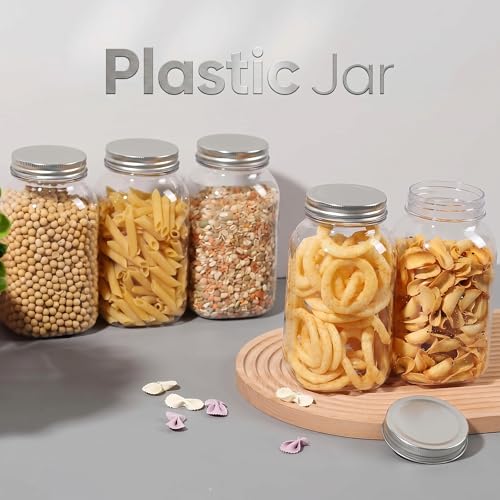 novelinks 32 oz Clear Plastic Jars with Lids and Plastic Mason Jars 32 oz | 12 Pack, Silver, Plastic Quart Containers with Lids, Quart Mason Jars Bulk, Large Jars, Mason Jars for Centerpieces - color: Silver