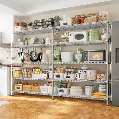 REIBII 69.8" W Storage Shelves 1510LBS Wire Shelving Unit 5 Tier Metal Shelving for Storage Rack Shelves Adjustable Heavy Duty Garage Shelf Pantry Shelves Kitchen Shelving,69.8"Wx15.8"Dx72.4"H,Chrome - style: Chrome-15.8"Dx69.8"Wx72.4"H-5 Tier